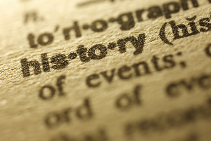 close-up of dictionary definition of "history"