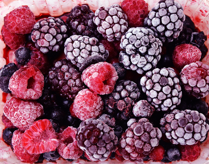 Close up of frozen mixed fruit - product of frozen food processing