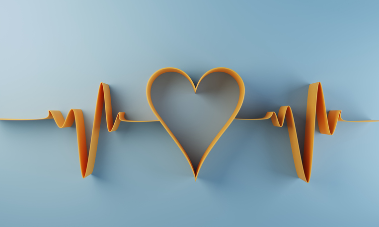 medical concept - line art in shape of heart and vitals monitor graphs